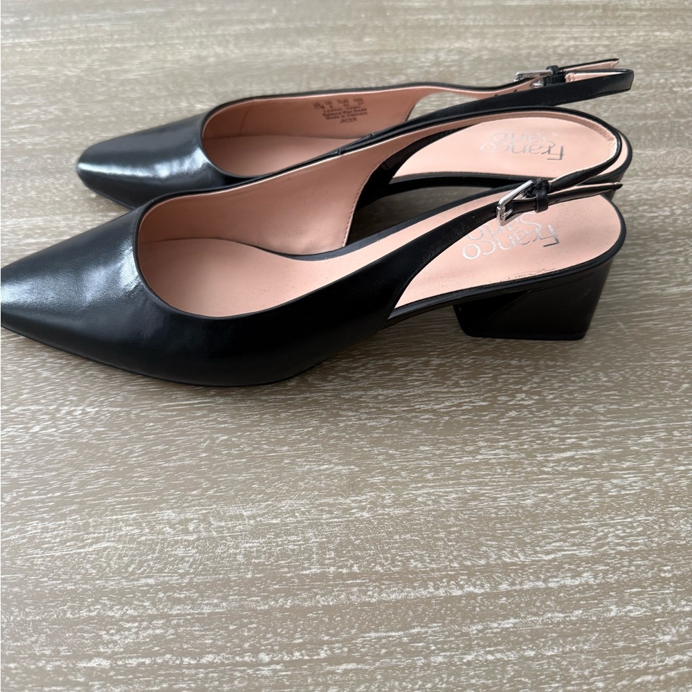 Franco Sarto Black Leather Slingback Heels - Picture 3 of 4
